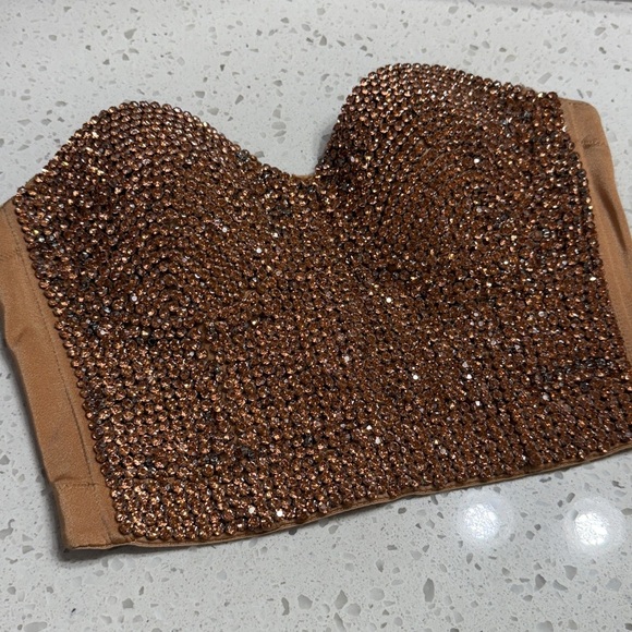 Windsor Sparkle and Shine Rose Gold  rhinestone Bustier Top strapless SZ M bling - Picture 2 of 8